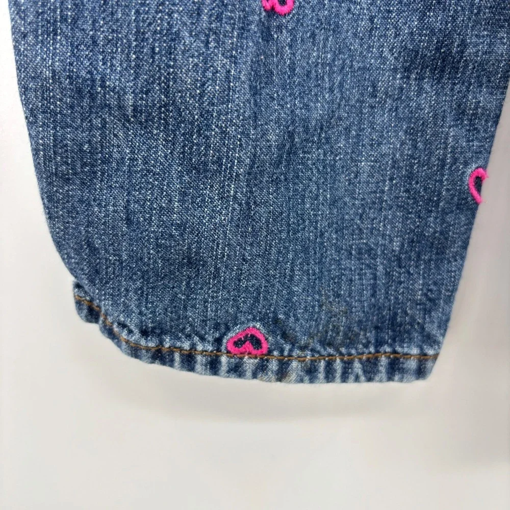 OshKosh B'gosh Heart Denim Overalls Kids 3T Blue Pink Embroidered Bib Dungarees
